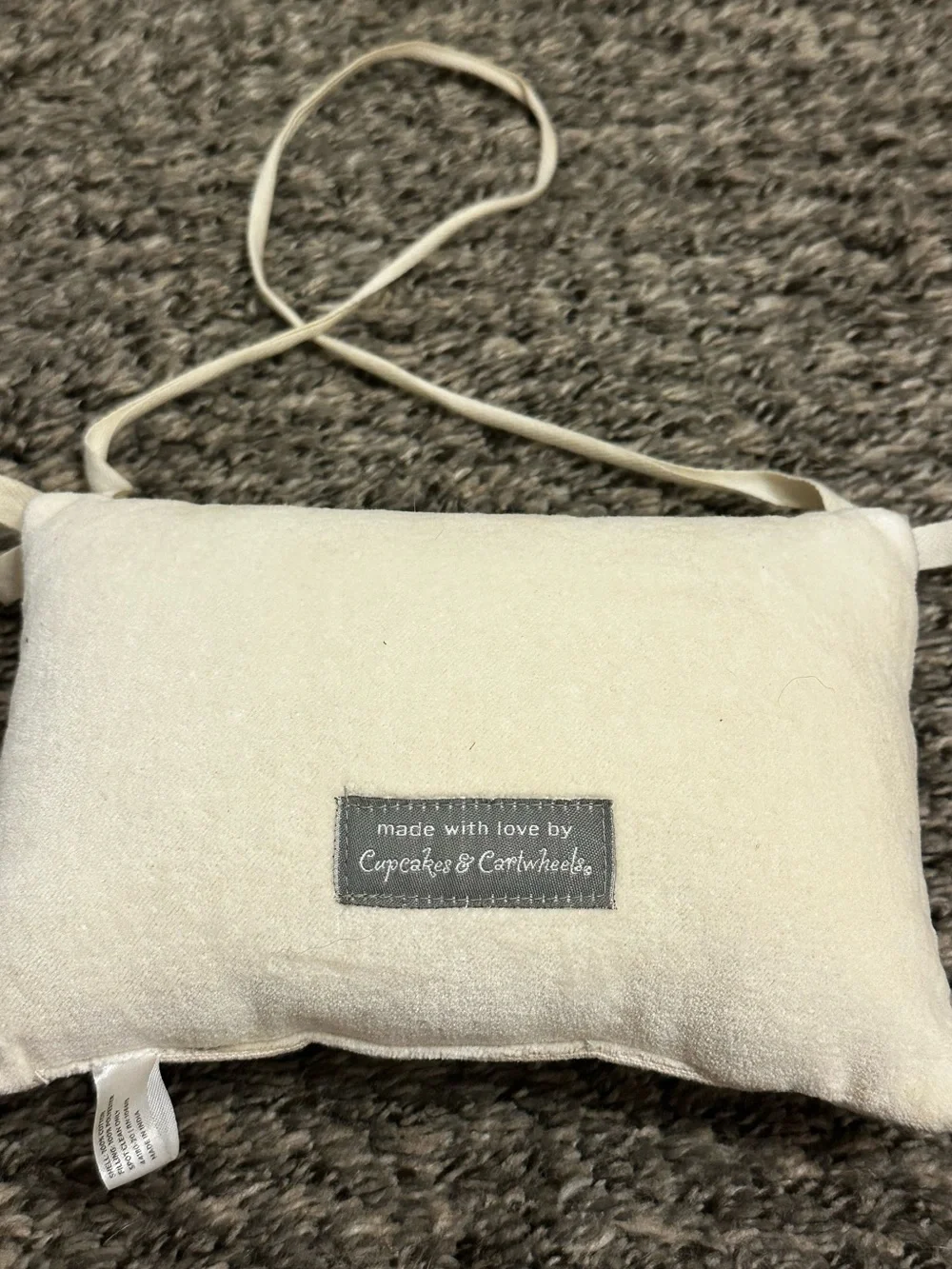 Embroidered Cream Kids Pillow with Pink Lettering - Decorative Accent